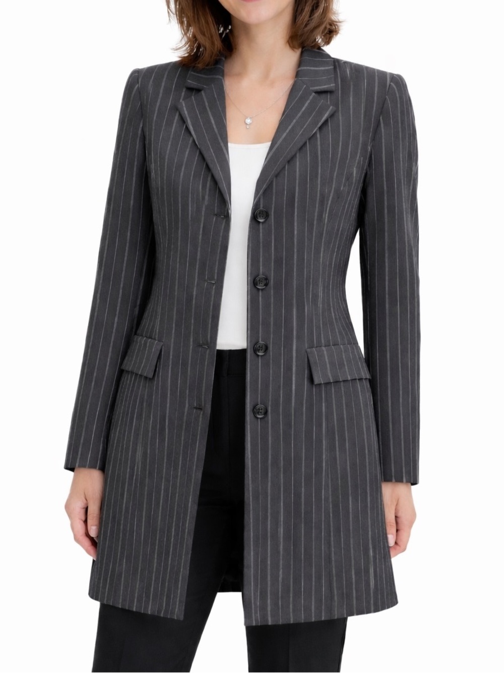 Vintage Long Gray Pinstripe Women's Blazer